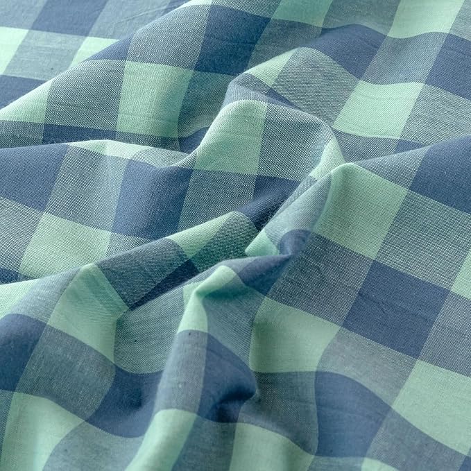 VM VOUGEMARKET Green Gingham Comforter Set Queen,Plaid Comforter with 2 Pillowcases for All Seasons,3 Pcs Modern Simple Grid Bedding Set for Men Women