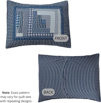 Virah Bella 3 Piece King Cabin Quilt Bedding Set - Montana Cabin: Blue/Gray - Rustic Country Reversible Patchwork Comforter Set with Decorative Pillow Shams, Blue/Gray