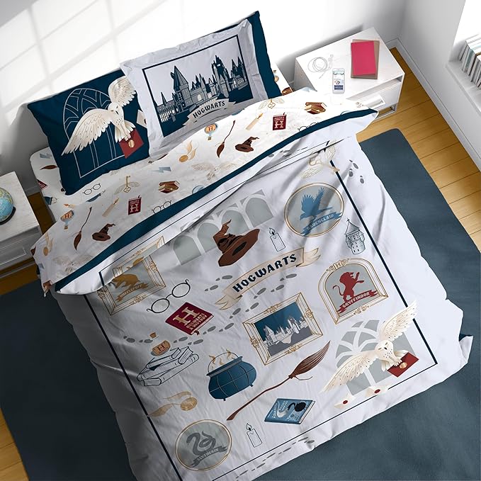 Jay Franco Kids Comforter Set Includes Sheets and Pillow Covers - Soft and Cozy Bed Set for Stylish Room Decor, Dark Grey - Harry Potter, 7 Piece Queen Size Bedding
