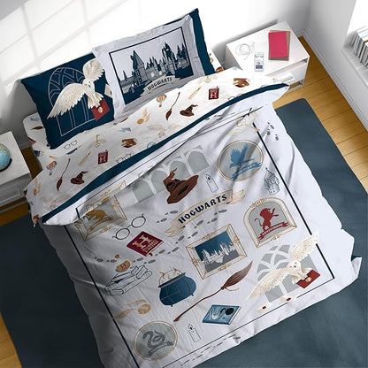 Jay Franco Kids Comforter Set Includes Sheets and Pillow Covers - Soft and Cozy Bed Set for Stylish Room Decor, Dark Grey - Harry Potter, 7 Piece Queen Size Bedding