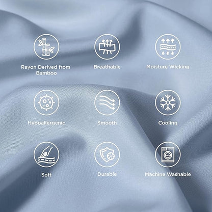 Bedsure Pillow Cases Queen, Cooling Pillow Cases, Rayon Derived from Bamboo Light Blue Pillowcases Queen Size Set of 2, PureWoven Silky Soft Bedding Pillow Covers with Envelope Closure, 20x30 Inches