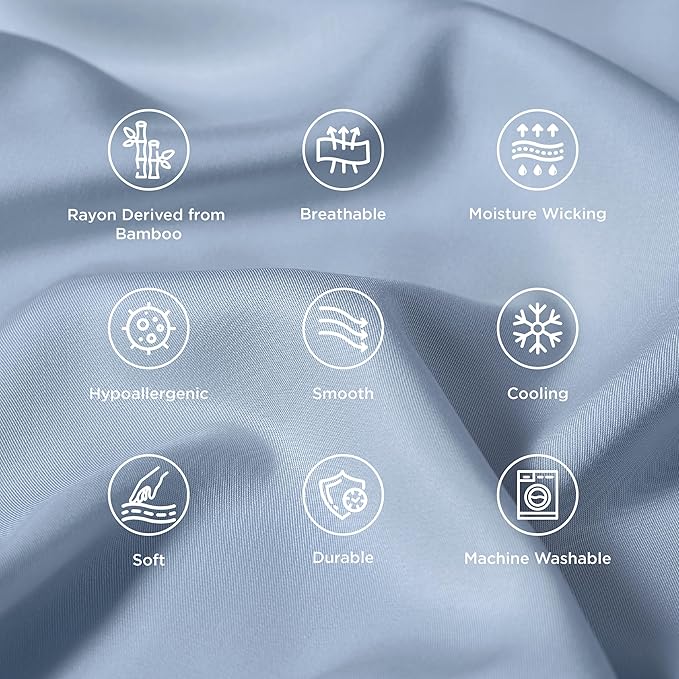 Bedsure Pillow Cases Standard Size, Cooling Pillow Cases, Rayon Derived from Bamboo Light Blue Pillowcases Standard Set of 2, PureWoven Silky Soft Pillow Cover with Envelope Closure, 20x26 Inches