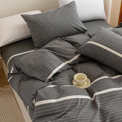 ECOCOTT Grey Striped Duvet Cover Oversized King Size, 100% Washed Cotton 3-Piece Bedding Set - Ultra Soft, Breathable & Easy Care with Zipper Closure and 2 Pillowcases, No Comforter
