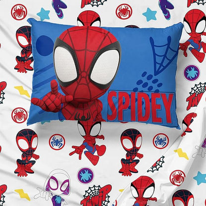 Jay Franco Marvel Spidey and His Amazing Friends Team Spidey 4 Piece Toddler Size Bed Set – Super Soft Microfiber - Includes Comforter & Sheet Set Bedding (Official Marvel Product)