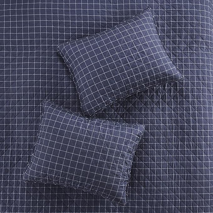 Madison Park Reversible Quilt Cabin Lifestyle Plaid Design - All Season, Breathable Coverlet Bedspread Bedding Set, Matching Shams, King/Cal King(104"x94"), Green/Navy 3 Piece