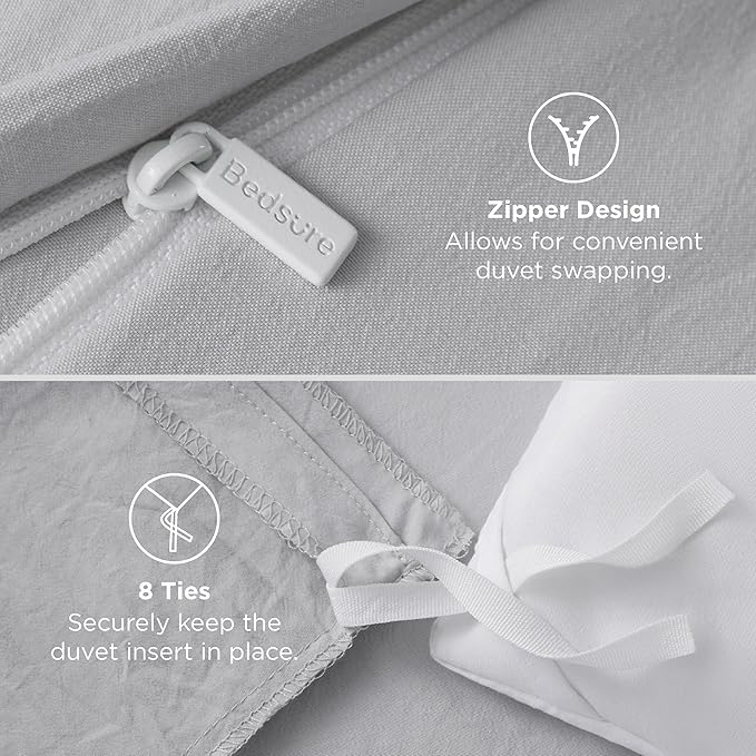 Bedsure Light Grey Oversized King Duvet Cover - 3 Pieces Prewashed Cotton-Like Polyester Extra Soft Bedding Set, Includes 1 Duvet Cover 120x98 Inches with Zipper Closure & 2 Pillow Shams, No Comforter