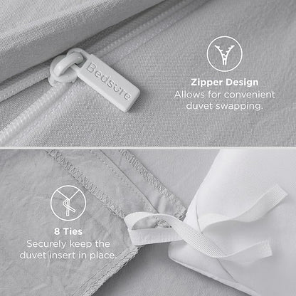 Bedsure Light Grey Duvet Cover Queen Size - 3 Pieces Prewashed Cotton-Like Extra Soft Bedding Set, Includes 1 Duvet Cover 90x90 Inches with Zipper Closure & 2 Pillow Shams, Comforter Not Included