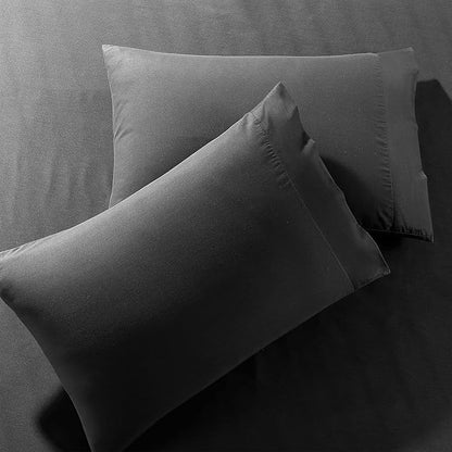 Pure Bedding Duvet Cover Twin [2-Piece, Black] - 1 Comforter Protector with Zipper Flap and 1 Pillowcase - Hotel Luxury 1800 Brushed Microfiber - Ultra Soft, Cool and Breathable Comforter Cover