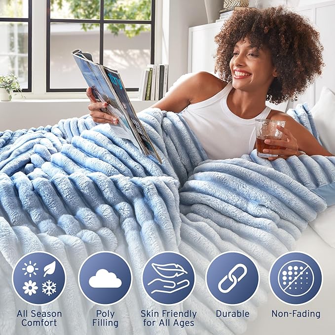 Intelligent Design Twin Comforter Set, Plush Bedding, Microfiber Reverse, 2 Piece, Lightweight, Super Soft Ribbed Velvet Comforter 1 Sham, All Season Fluffy Bed Set, Avril, Twin/Twin XL Blue Ombre