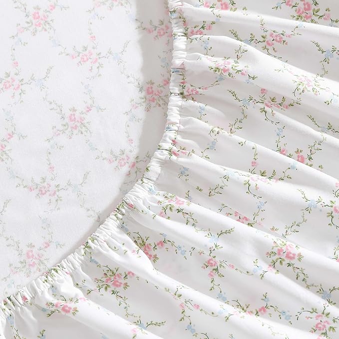 Laura Ashley - Sheet Set, Breathable Percale Cotton Bedding, 200 Thread Count, Deep Pocket, Chic Home Decor (Lynda Pink, Full)