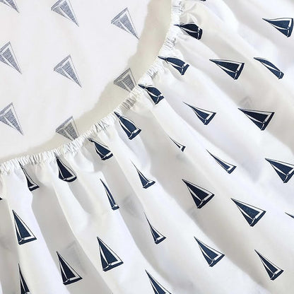 Nautica - Sheets, Cotton Percale Bedding Set with Matching Pillowcases, Crisp & Cool, Deep Pocket (Windtale Boat Navy, King)
