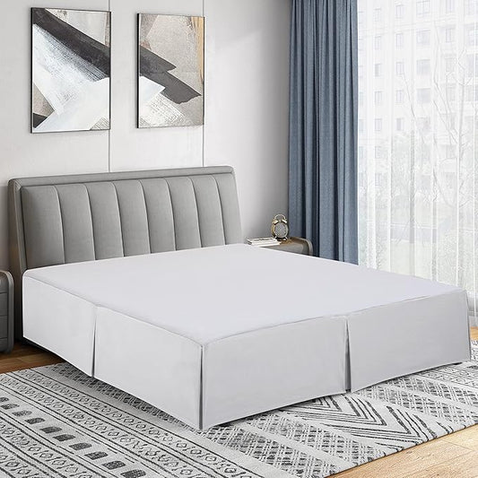 Cathay Home Double Brushed Microfiber Pleated Easy Fit Bed Skirt, Ultra Soft, Fade and Wrinkle Resistant - White, King