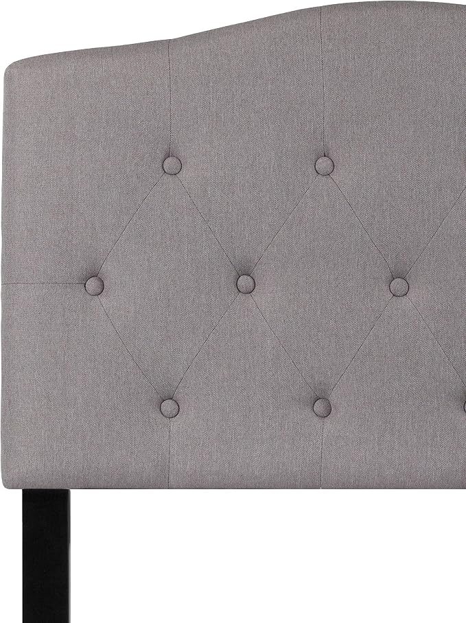 EMMA + OLIVER Arched Button Tufted Twin Size Headboard in Light Gray Fabric