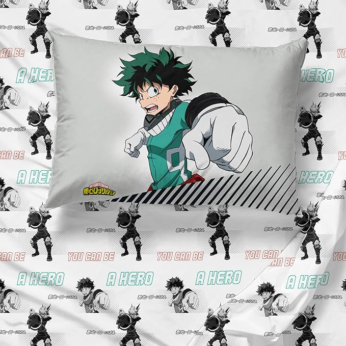 Jay Franco Kids Sheet Set with Fitted, Flat Sheets & Pillow Cover - Ultra-Soft Bedding with Pillowcase for Room Decor, White - My Hero Academia, 3 Piece Twin