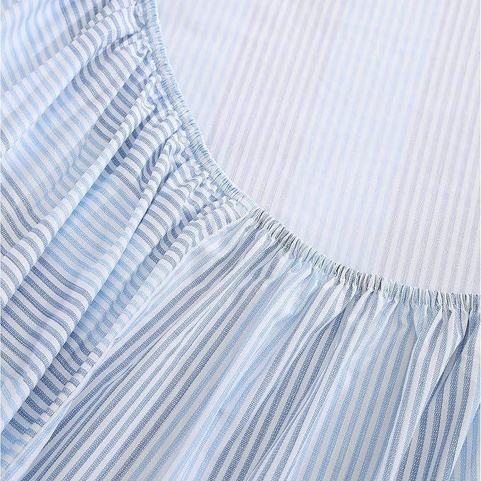 Tommy Bahama - California King Sheet Set, Crisp & Cool Cotton Percale Bed Sheets, Deep Pockets, Striped Bedding with Matching Fitted Sheet & Pillowcases (Bahama Weekend Stripe Blue)