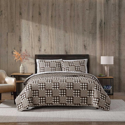 Eddie Bauer - Full/Queen Quilt Set, Reversible Bedding with Matching Shams, Patchwork Luxurious Bedding Set (Gingham Patchwork Brown, Full/Queen)
