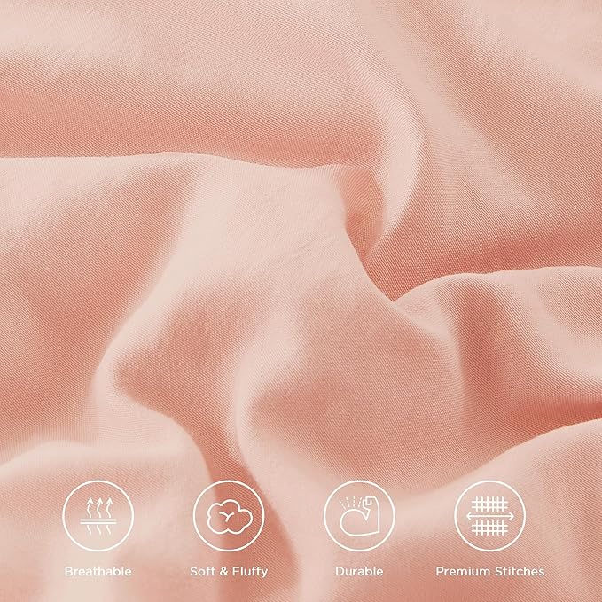 Andency Oversized Queen Ruffle Comforter Set, 3 Pieces Shabby Chic Farmhouse Bedding Set, Lightweight Soft Comforter Set 98x98 for Girls Women (1 Comforter 2 Pillowcases), Blush