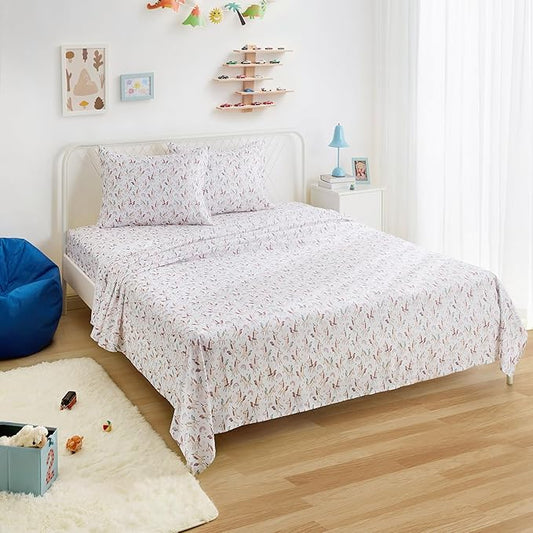 Amazon Basics Microfiber Kids' Sheet Set with Pillowcase, 4 Piece, Full, Unicorn and Rainbow