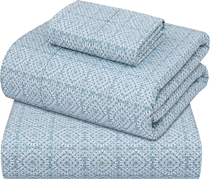 ZOYER 100% Cotton Sheets – Twin Size Percale Bedding, Cooling & Breathable, Durable with a Crisp, Soft & Comfortable Feel, 16" Deep Pocket, 3-Piece Set, Teal Geo