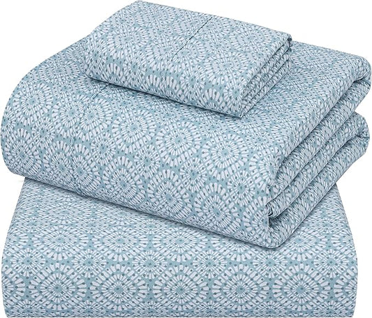 ZOYER 100% Cotton Sheets – Twin XL Size Percale Bedding, Cooling & Breathable, Durable with a Crisp, Soft & Comfortable Feel, 16" Deep Pocket, 3-Piece Set, Teal Geo
