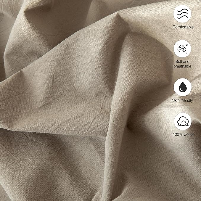 MooMee Bedding Pillowcases Pack of 2 100% Washed Cotton Linen Like Textured Breathable Durable Soft Comfy (Solid Mocha Brown, Standard)