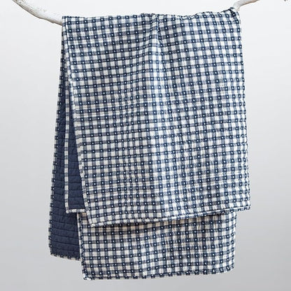 Levtex Home - Camden Gingham Stitch Navy Quilted Throw (50x60in) - Textured Gingham - Lightweight Cotton Throw Blanket - Navy and White - Reversible - Cotton