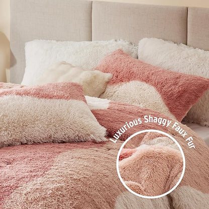 Intelligent Design Soft & Cozy Shaggy Faux Fur Comforter Set, Trendy Ombre Design with Vibrant Color, All Season, Down Alternative Bedding, Matching Sham, Cassie Full/Queen Blush Multi 3 Piece