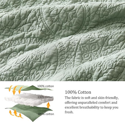 palassio Sage Green Paisley 100% Cotton Quilt California Cal King Size Bedding Sets with 2 Pillow Shams, Oversized Boho Farmhouse Vintage Soft Bedspread Shabby Chic Coverlet for All Season, 3 Pieces