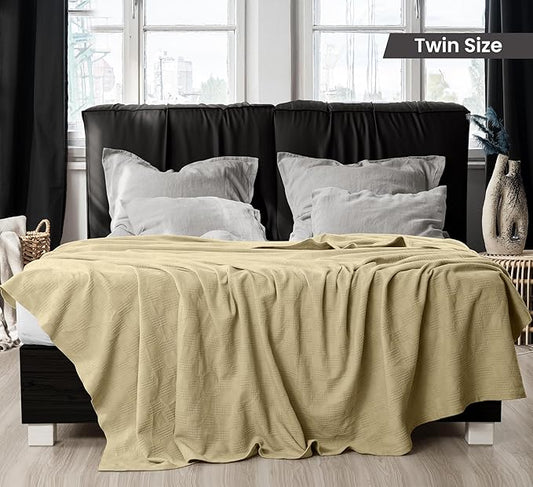 Utopia Bedding Tan 100% Cotton Blanket [Twin Size - 90x72 Inch] Lightweight, Soft and Breathable Thermal Blanket for All Seasons