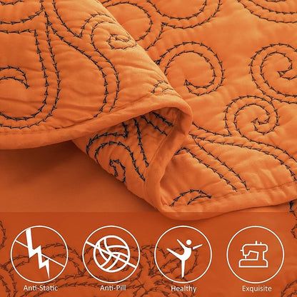 Home Soft Things Damask 4 Piece Bedspread Set, Scalloped Edge Reversible Quilt Coverlet Comforter Prewashed Bedding Set, Matelasse Embossed Floral Solid Pattern,Nectarine Oversize Queen(110" x 120")