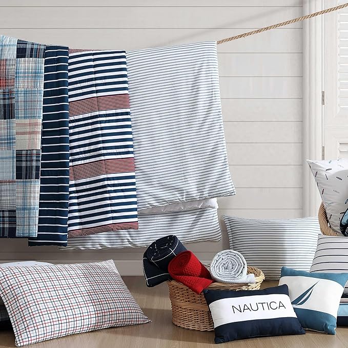 Nautica - Twin/Twin XL Comforter Set, Super Soft Woven Bedding with a Medium-Weight Feel for Year Round Use, 2 Piece Bed Set with Matching Pillowcase (Kennedy Stripe Navy)