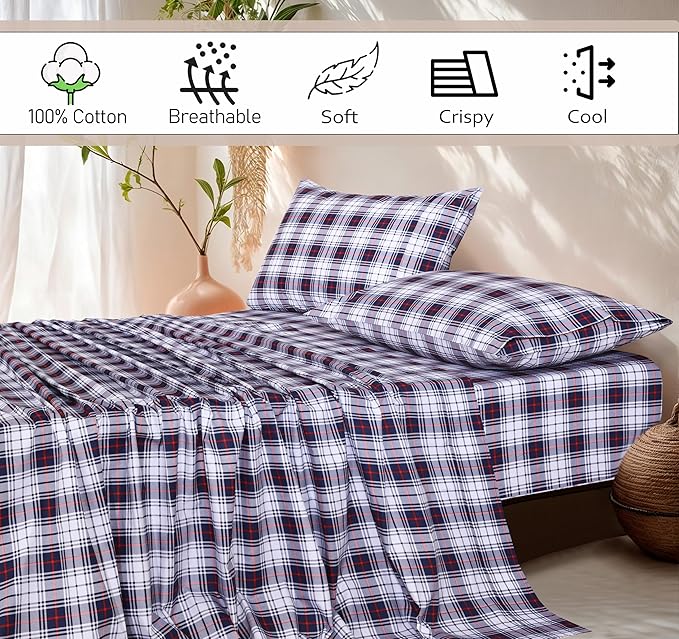 RUVANTI 100% Cotton Sheets – Full Size Percale Bedding, Cooling & Breathable Floral Design, Durable with a Crisp, Soft & Comfortable Feel, 16" Deep Pocket, 4-Piece Set, Prussian