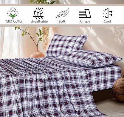 RUVANTI 100% Cotton Sheets – Full Size Percale Bedding, Cooling & Breathable Floral Design, Durable with a Crisp, Soft & Comfortable Feel, 16" Deep Pocket, 4-Piece Set, Prussian