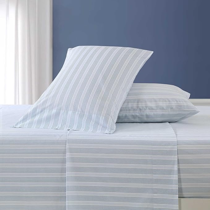 Nautica - Twin XL Size Sheets Set, Crisp & Tailored Striped Bedding with a Smooth Cotton Percale, Bed Sheets with Matching Pillowcase & Fitted Sheet (Tayleur Stripe Blue)