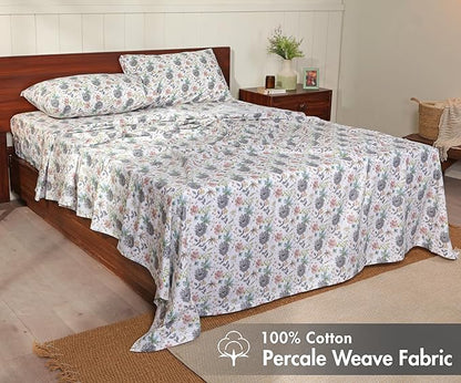 RUVANTI 100% Cotton Sheets – Twin Size Percale Bedding, Cooling & Breathable Floral Design, Durable with a Crisp, Soft & Comfortable Feel, 16" Deep Pocket, 3-Piece Set, Dandelion Field