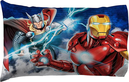 Jay Franco Kids Sheet Cartoon Set with Fitted, Flat Sheets & Pillow Cover - Ultra-Soft Bedding with Pillowcase for Room Decor, Blue - Avengers, 3 Piece Twin