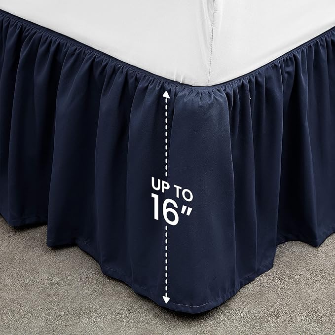 SLEEP ZONE Ruffled Bed Skirts Full Size, Anti-Static Bedskirt Dust Ruffles with 15 inches Tailored Drop, Easy Fit, Fade Resistant, Navy Blue, Full