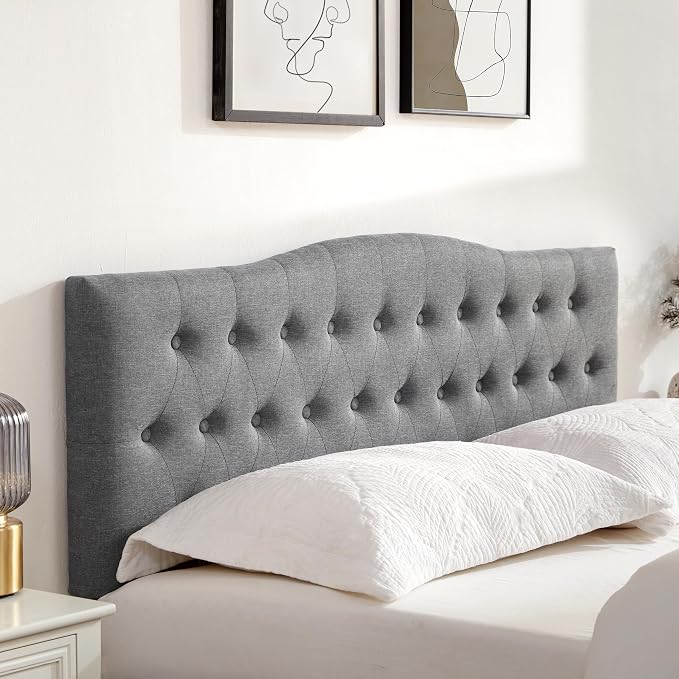 Tufted Headboard California King Size, Sturdy Solid Wood Head Board, Gray | Upholstered California King Headboard with Solid Wood Legs, Adjustable Height 37-51 in, Fabric Button Diamond HeadBoards
