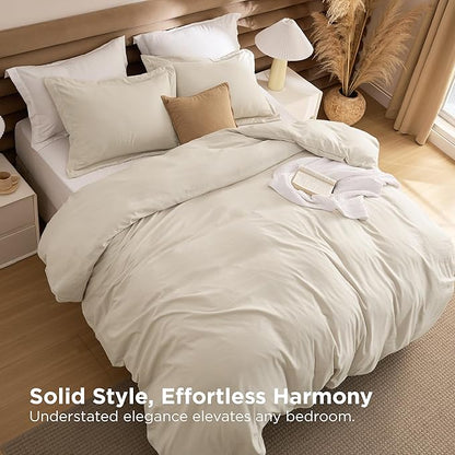 Bedsure Removable Cover with Comforter Duvet Insert Queen - 4 Pieces Beige Prewashed Soft Bedding Set for All Seasons Use, Includes 1 Duvet Cover, 1 Comforter, 2 Pillow Shams