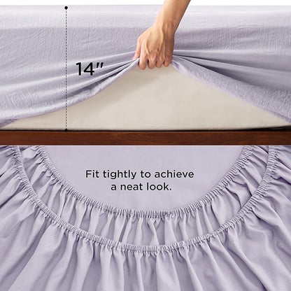 Bedsure Queen Comforter Set with Sheet - 4 Pieces Soft Lavender Purple Bedding, Grid Pinch Pleat, All Season Lightweight Fluffy Bed Set with Solid Boho Comforter, Pillowcases & Sheet