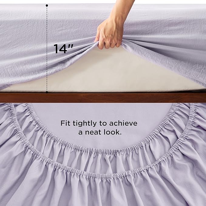 Bedsure Twin Comforter Set with Sheet - 3 Pieces Soft Lavender Purple Bedding, Grid Pinch Pleat, All Season Lightweight Fluffy Bed Set with Solid Boho Comforter, Pillowcase & Sheet