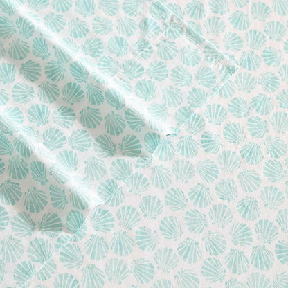 Laura Ashley - Queen Sheets, Cotton Percale Bedding Set, Lightweight & Breathable Home Decor (Margate Shells Blue, Queen)