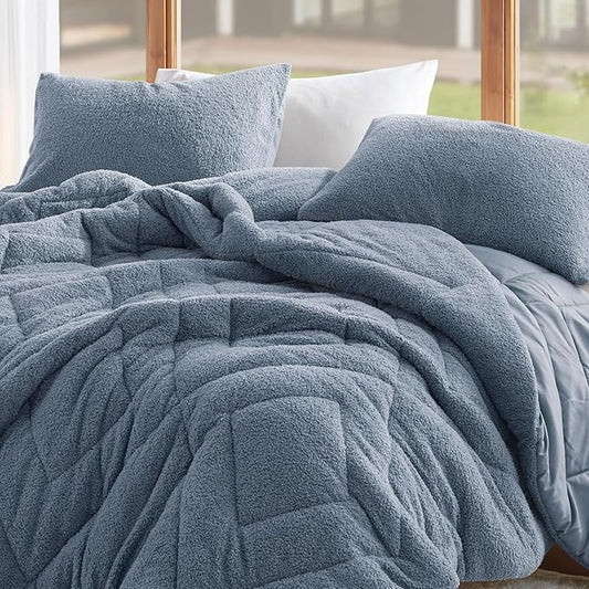 Comfort Spaces King Comforter Set Reversible Feather-Soft Plush Comforters for King Size Bed All Season Lightweight Shearling Fleece Sherpa Comforter King Size Bed Set, King/Cal King, Blue 3 Piece