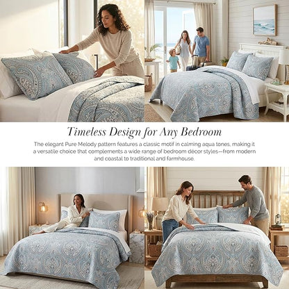 Southshore Fine Living, Inc. Full/Queen Quilt Bedding Set, Paisley Full Size Summer Bedspread, Boho Bedding Set for Full Size Mattress, Queen Size Quilt Coverlet & Matching Shams, Pure Melody Aqua