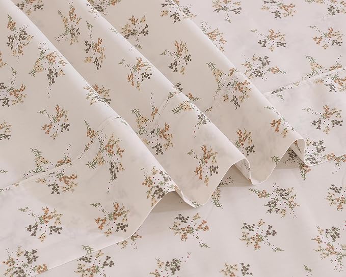 RUVANTI 100% Cotton Sheets – King Size Percale Bedding, Cooling & Breathable Floral Design, Durable with a Crisp, Soft & Comfortable Feel, 16" Deep Pocket, 4-Piece Set, Twin Spring
