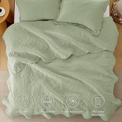 Bedsure Quilts Queen Size - Ultra Soft Pre-Washed Cloud-Like Bedding, All-Season Lightweight Comforter for Country Bedroom, Leaf Design Coverlet in Desert Sage, 90 x 96 Inches | Stitch-Free Quilting, Ultra Soft, Lightweight, Machine Washable, Pet-Friendly