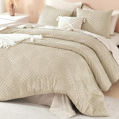 Litanika California King Comforter Set Khaki, 3 Pieces Tufted Boho Farmhouse Bedding Comforter Sets, Lightweight Fluffy Comforter Bed Set All Season (104x96In Comforter & 2 Pillowcases)