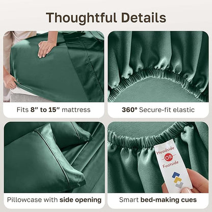 California Design Den Twin XL Sheet Sets - 400 Thread Count Sateen, 100% Cotton Sheets Set, Deep Pockets, and Durable Bedding for Dorm Rooms & Adults - Hunter Green