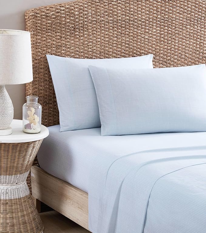 Tommy Bahama - Twin Sheet Set, Crisp & Cool Cotton Percale Bed Sheets, Deep Pockets, Striped Bedding with Matching Fitted Sheet & Pillowcase (Ala Moana Stripe Blue)