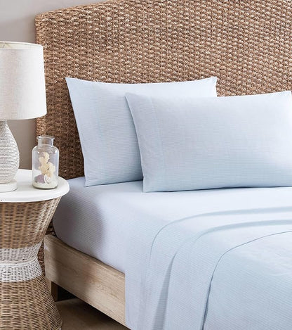 Tommy Bahama - Twin Sheet Set, Crisp & Cool Cotton Percale Bed Sheets, Deep Pockets, Striped Bedding with Matching Fitted Sheet & Pillowcase (Ala Moana Stripe Blue)